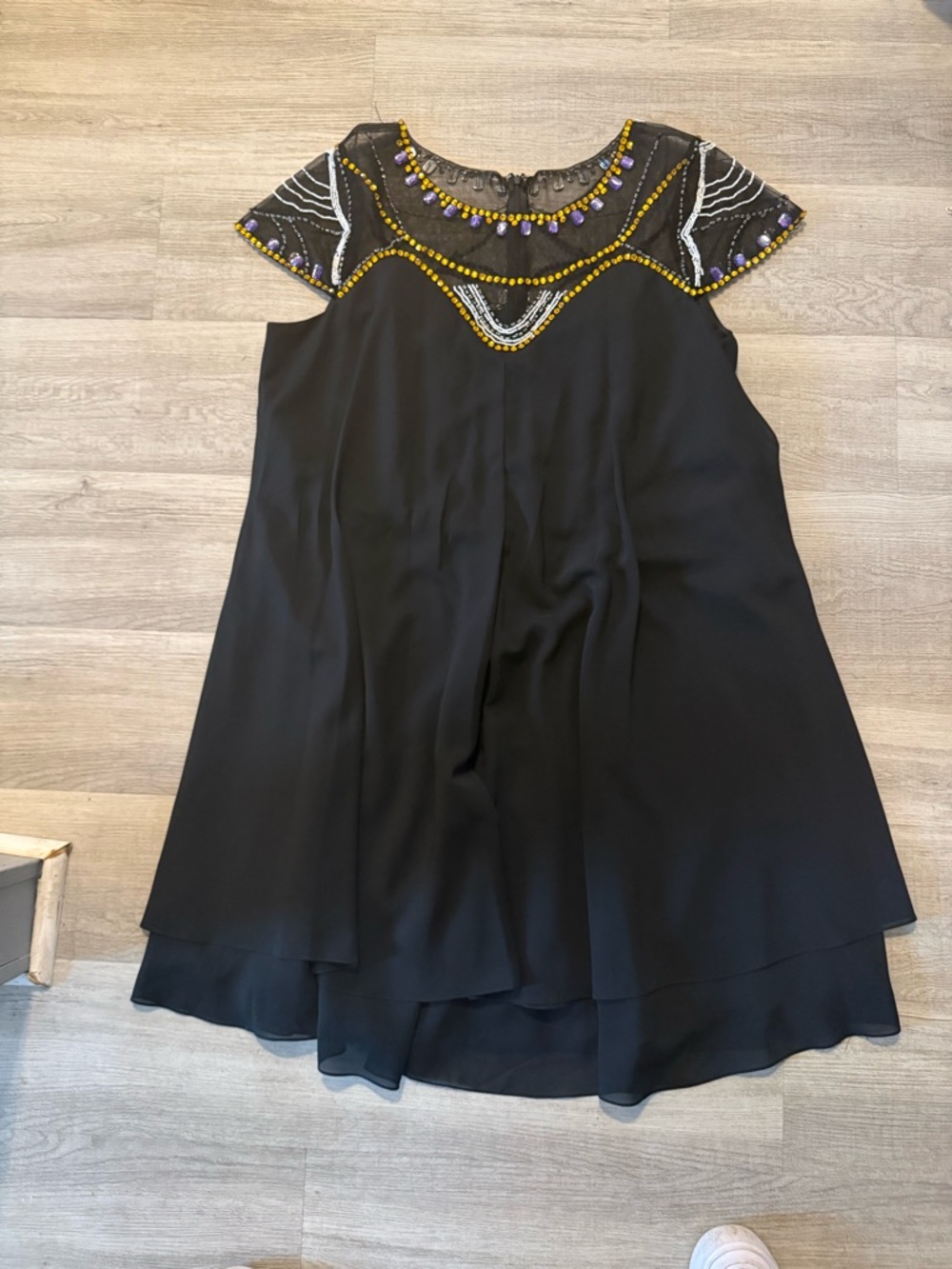 Black Beaded Illusion Yoke Dress